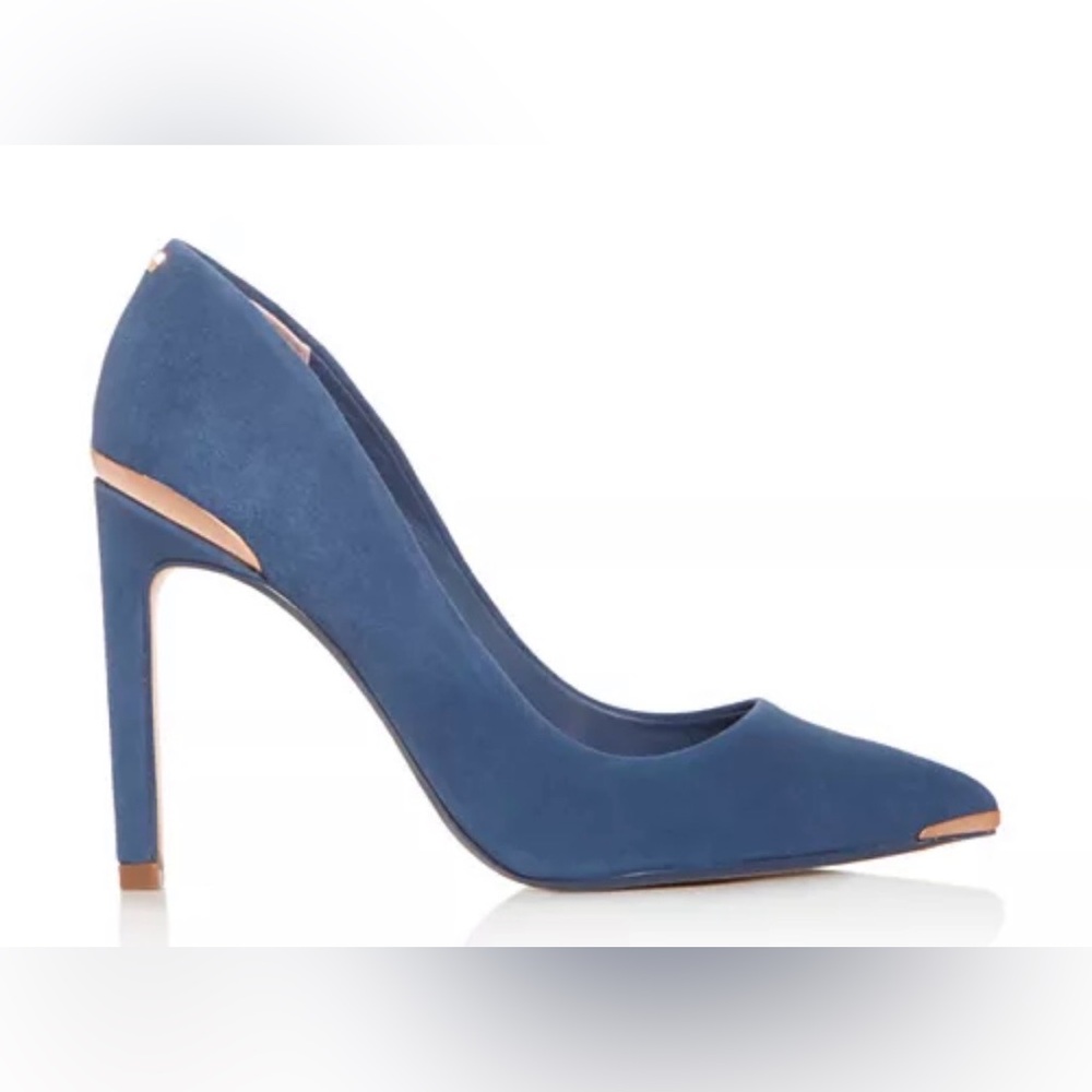 Ted Baker Melnis Denim Blue Heels with Gold Accents - Picture 3 of 16